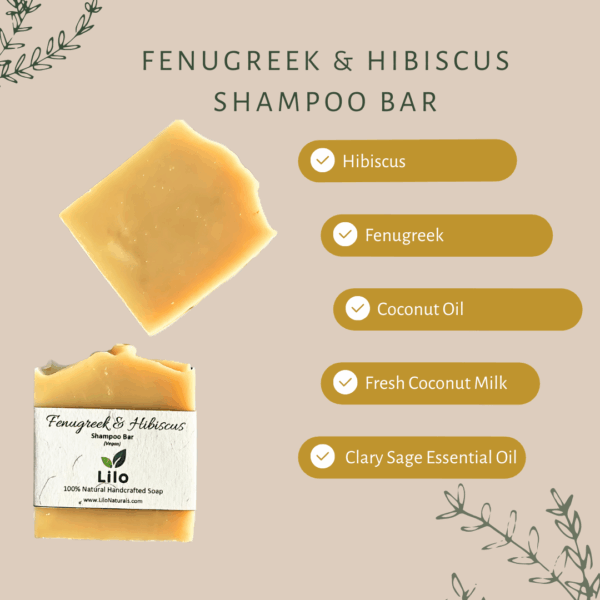 Fenugreek & Hibiscus Shampoo Bar | For Damaged and Dry Hairs | Hibiscus | Fenugreek | Cocoa Butter | Fresh Coconut Milk | Sweet Almond Oil | Extra Virgin Olive Oil | Cold Pressed Coconut Oil | Clary Sage - Image 2