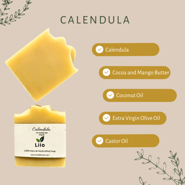 Calendula | For Sensitive Skin | Calendula | Cocoa Butter | Mango Butter | Cold Pressed Coconut Oil | Extra Virgin Olive Oil - Image 2