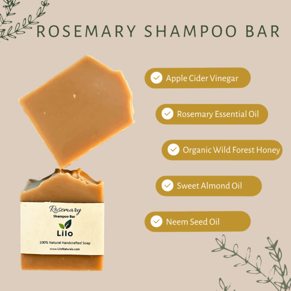 Rosemary Shampoo Bar | Anti- Dandruff | Apple Cider Vinegar | Rosemary | Organic Wild Forest Honey | Mango Seed Butter | Sweet Almond | Neem | Cold Pressed Coconut Oil - Image 2