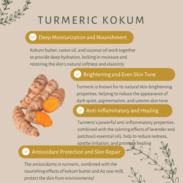 Turmeric Kokum | For Dry Skin | Organic Turmeric Powder | Kokum Butter | Fresh A2 Cow Milk | Coconut Oil | Lavender - Image 3