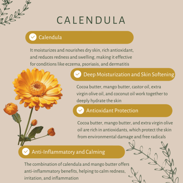 Calendula | For Sensitive Skin | Calendula | Cocoa Butter | Mango Butter | Cold Pressed Coconut Oil | Extra Virgin Olive Oil - Image 3