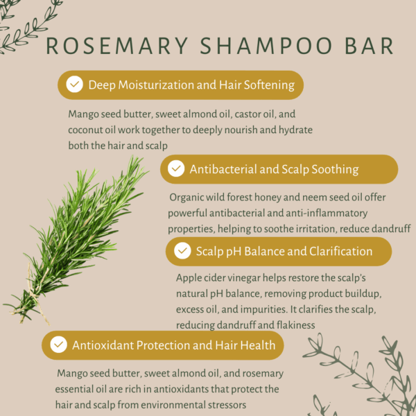 Rosemary Shampoo Bar | Anti- Dandruff | Apple Cider Vinegar | Rosemary | Organic Wild Forest Honey | Mango Seed Butter | Sweet Almond | Neem | Cold Pressed Coconut Oil - Image 3