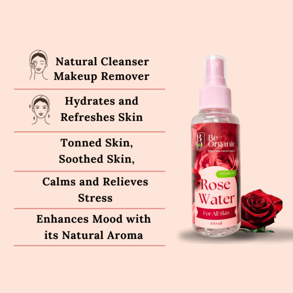 Be Organic rose water bottle – natural toner and hydrating face mist