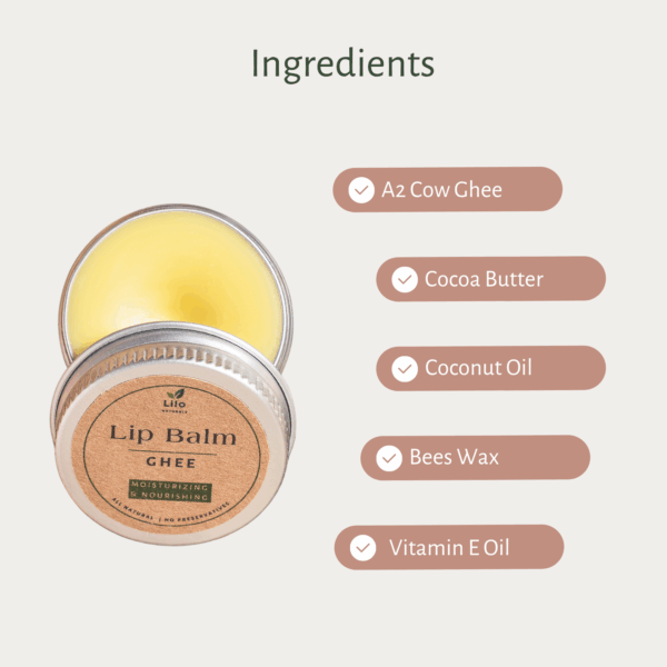 Lip Balm (Ghee) | Fresh A2 Cow Ghee | Cocoa Butter | Coconut Oil - Image 3