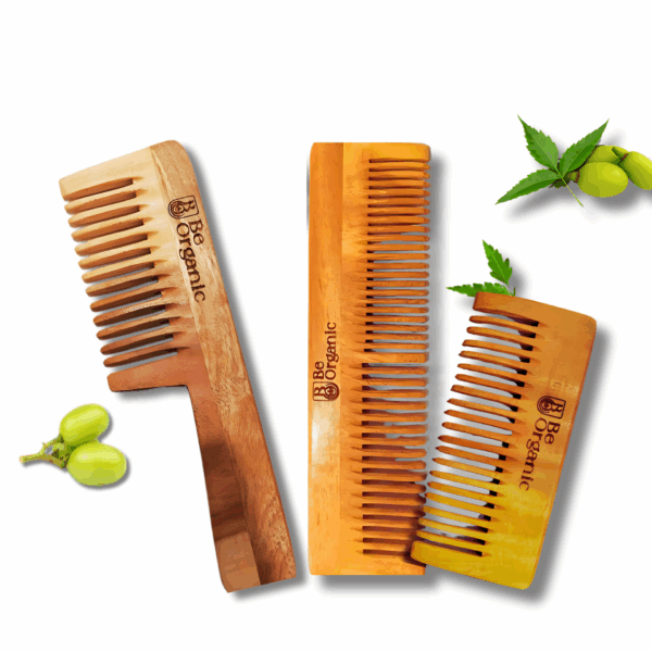 "Natural wooden neem comb for healthy hair and dandruff control"
