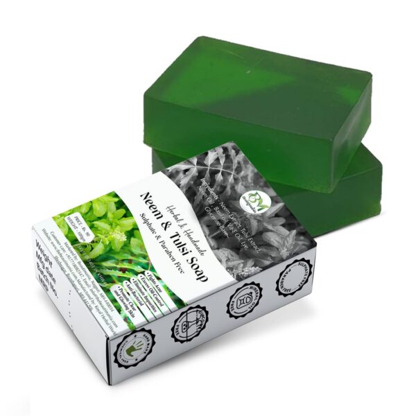 Beautimania Neem Tulsi Soap for Skin | Herbal Bath Soap for Acne | Natural Soap with Essential Oils | Acne Soap for Women & Men  (Pack of 2) - Image 2
